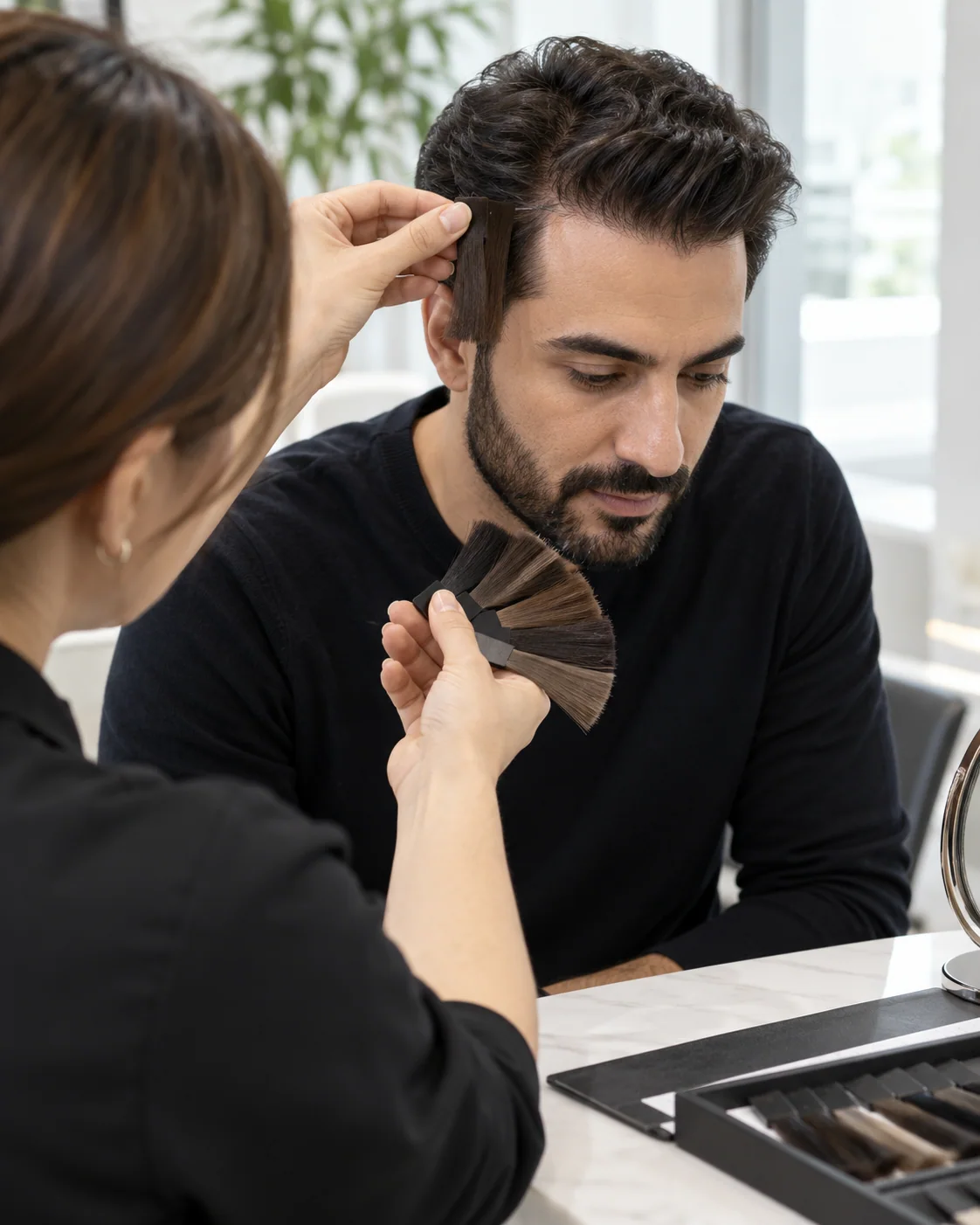 Illustrative hair replacement style example: Defined Hairline