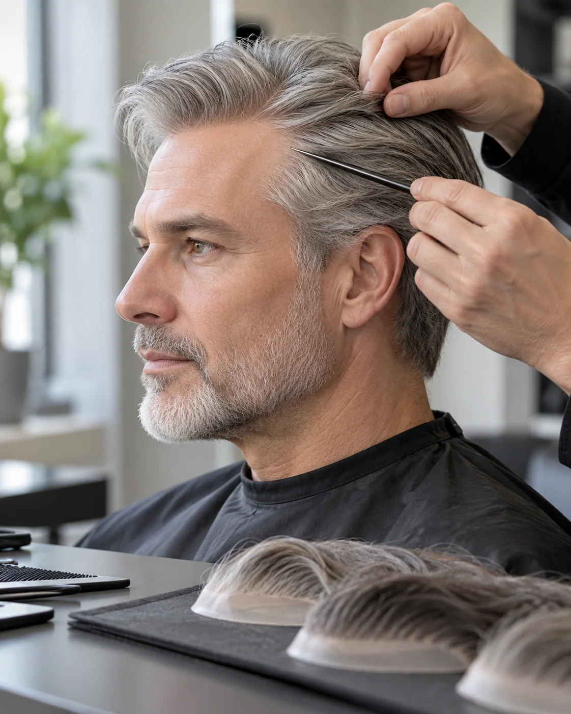 Illustrative hair replacement style example: Natural Hairline