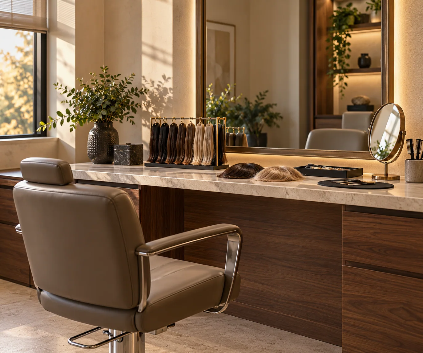 Illustrative image of a hair replacement studio setting