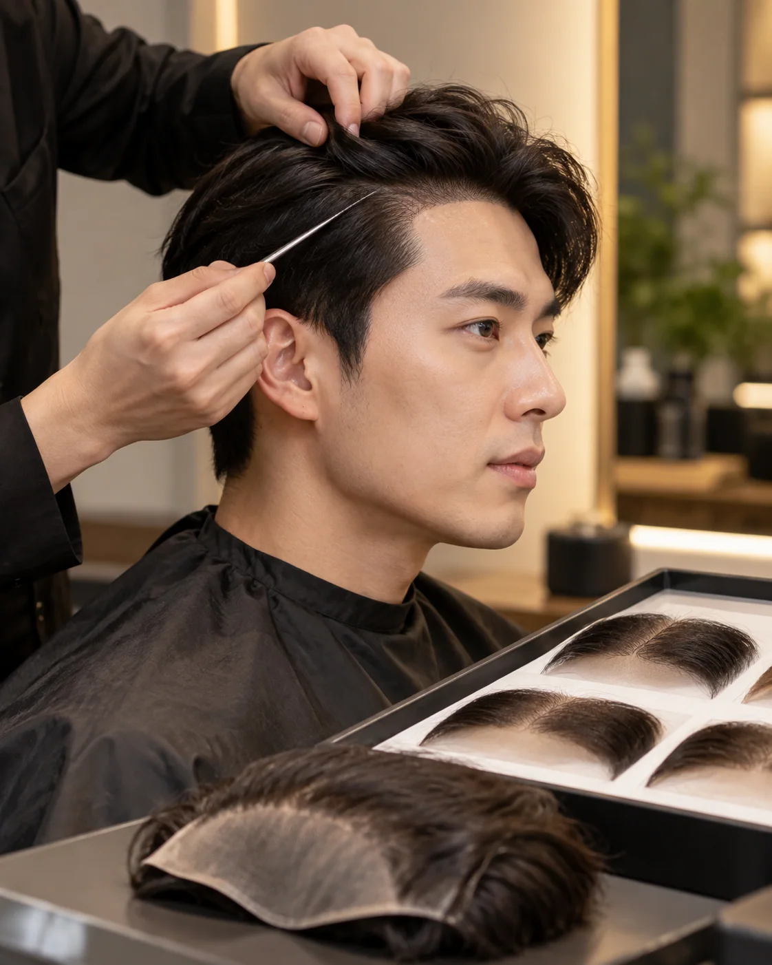 Illustrative hair replacement style example: Defined Hairline