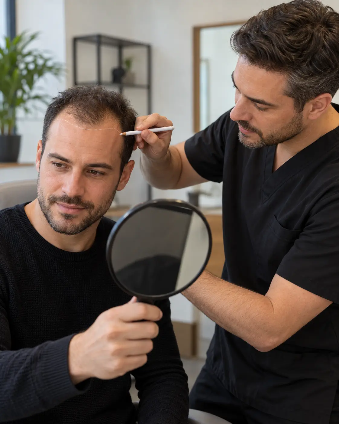 Illustrative image of a hair replacement appointment