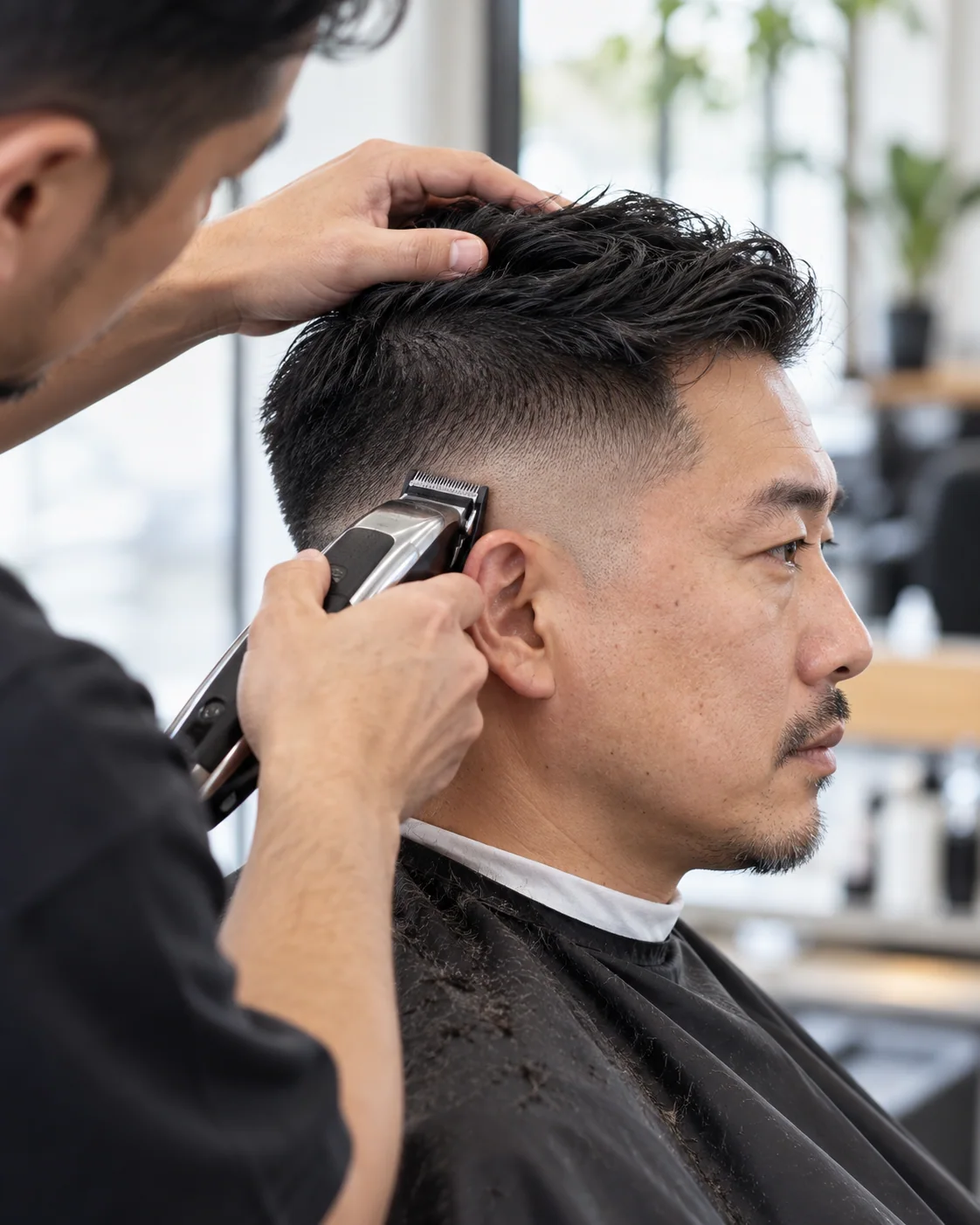 Illustrative barbering style example: Sharp Fade