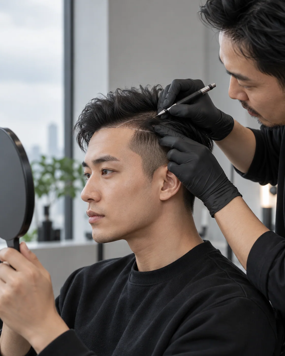 Illustrative scalp pigmentation style example: Defined Hairline
