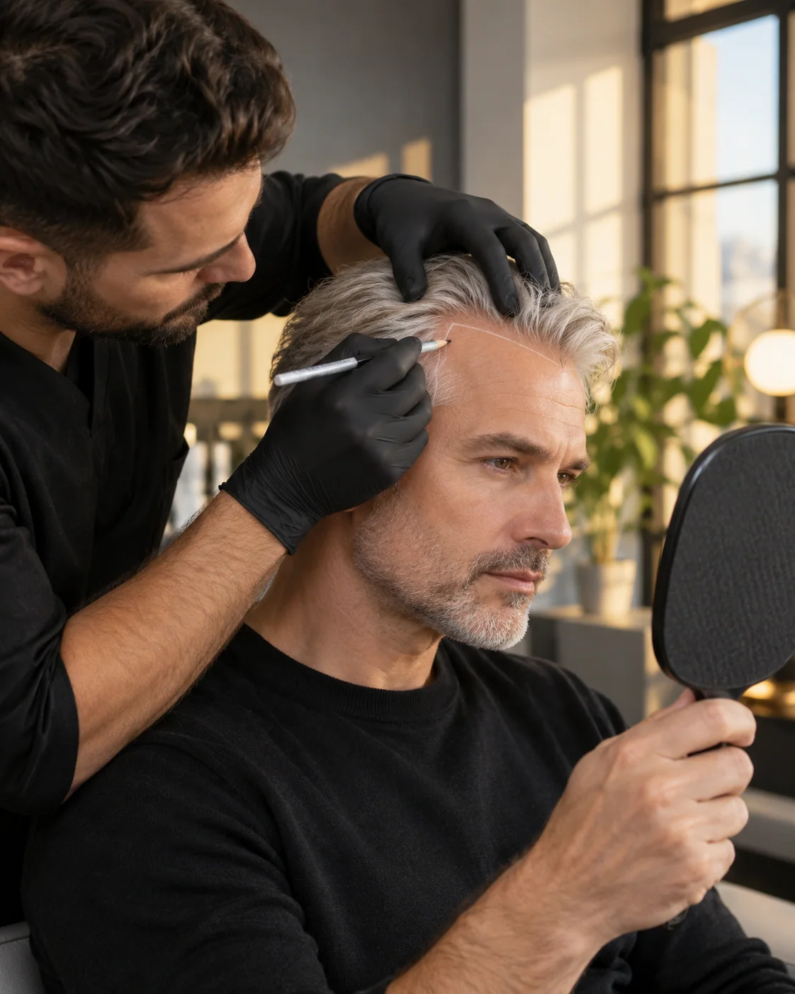 Illustrative scalp pigmentation style example: Defined Hairline
